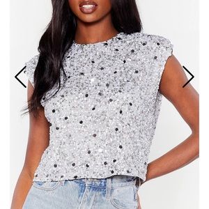 Sequin Shoulder Padded Crop Top